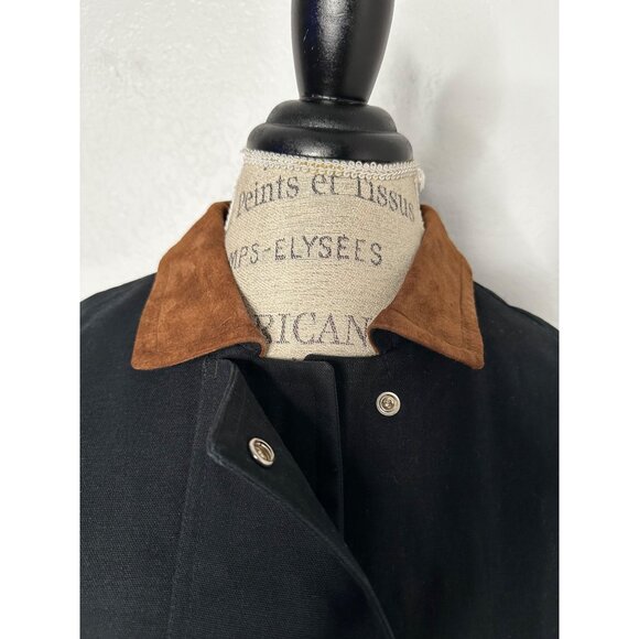 Lauren Ralph Lauren Black Full-Length Canvas Duster W/Brown Suede Collar Size S - Picture 5 of 11